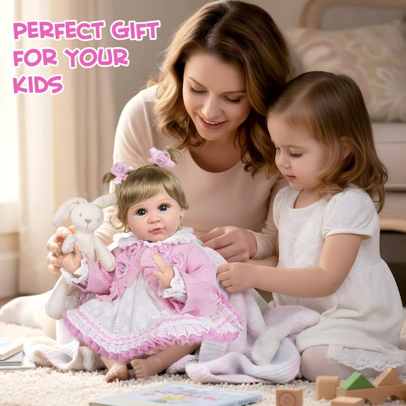 Aori Reborn Baby Dolls 22 Inch - Realistic Baby Doll for Kids 3+ Years - Lifelike Newborn Baby Girl with Pink Outfit - Handmade Cloth Body Reborn Toddler for Gift, Collection & Role Play - Image 3